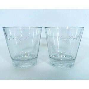 Crown Royal Lowball 2 Whisky Glasses Embossed Logo side &bottom Cocktail Barwear